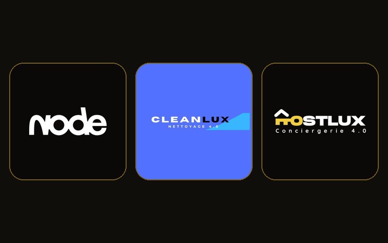 Les logos de Node, Cleanlux et Hostlux